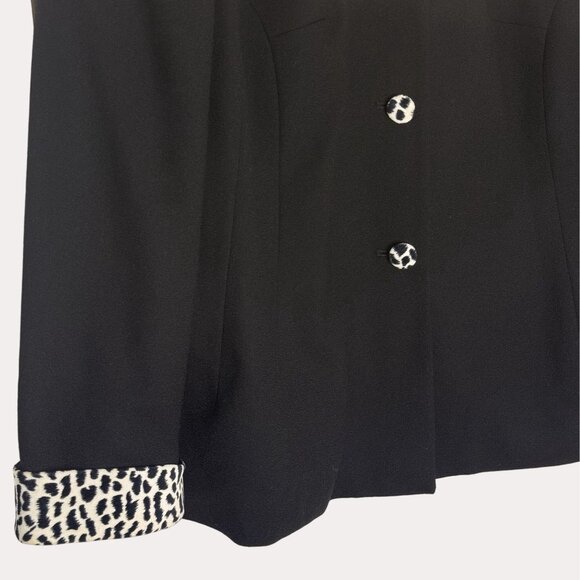 Amanda Smith Pure Wool Blazer Jacket Animal Print Button Black 22W - Picture 3 of 6